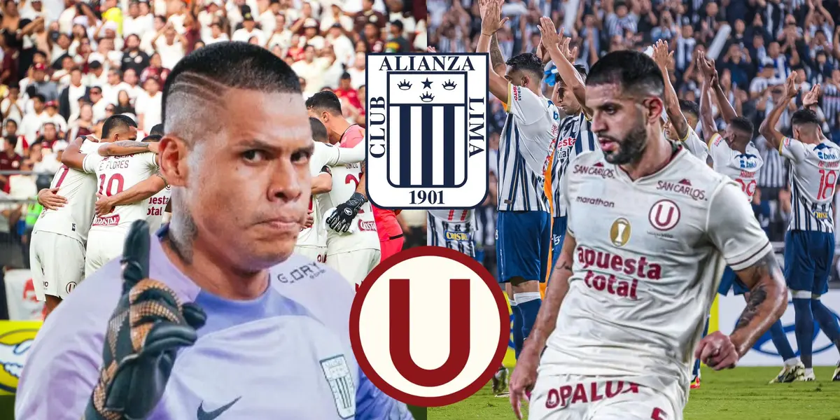 Ángelo Campos y Matías Di Benedetto, detrás los jugadores reunidos de Alianza y Universitario