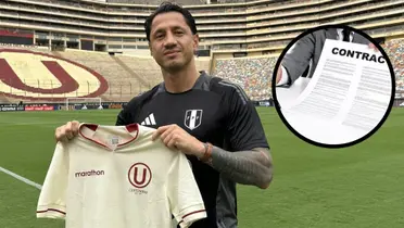Gianluca Lapadula posando con la camiseta de Universitario de Deportes (Foto: Universitario)