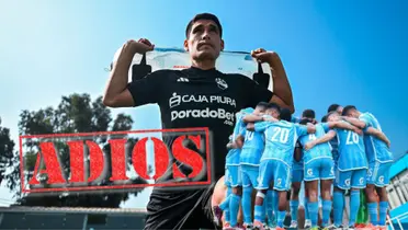 Irven Ávila entrenando y debajo jugadores de Sporting Cristal