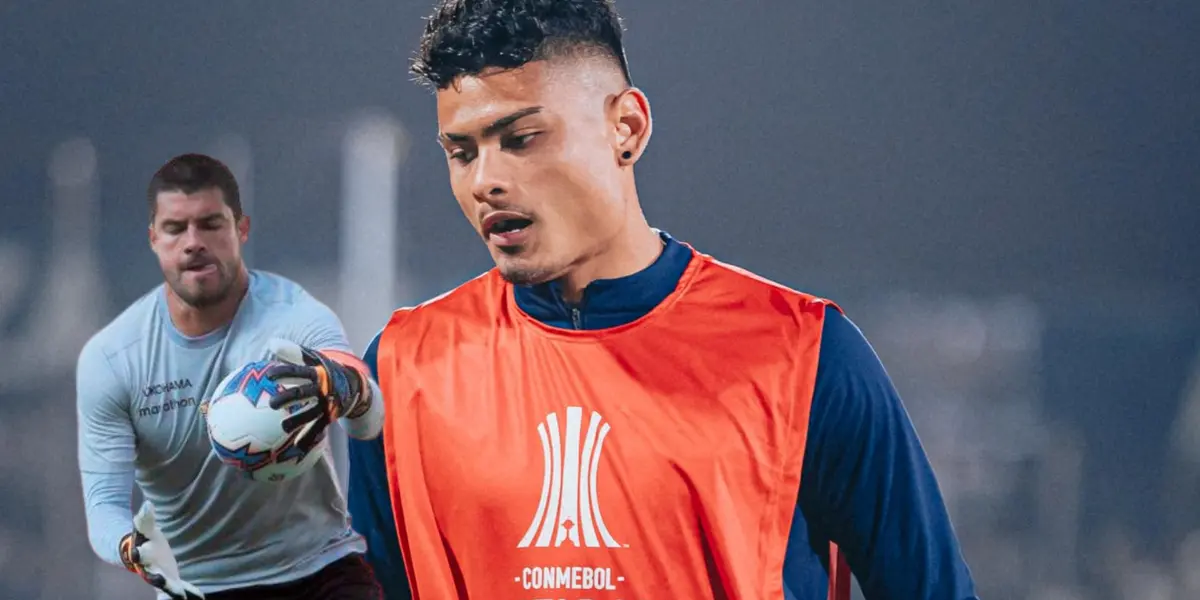 Jeriel De Santis calentando y Erick Delgado atrapando el balón (Foto: Alianza Lima)