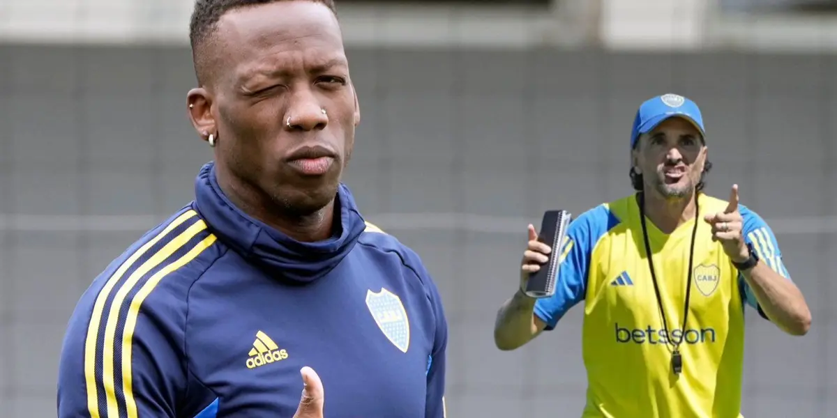 Luis Advíncula como jugador de Boca Juniors y su DT Diego Hernán Martínez . (Foto: Boca Juniors)