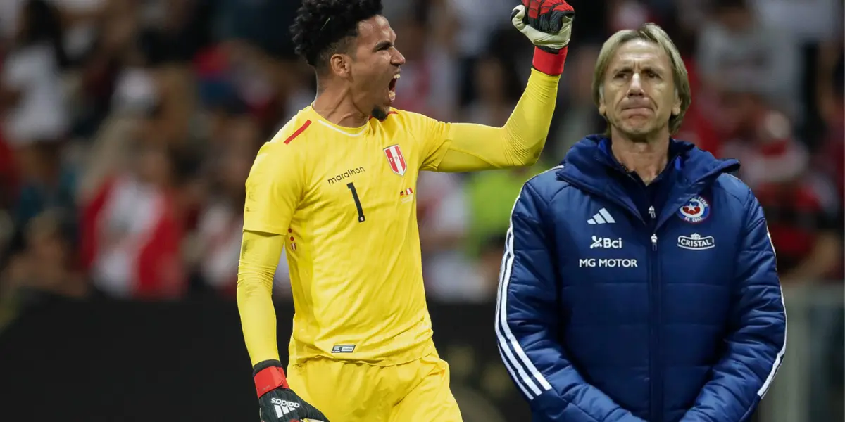 Ricardo Gareca con la casaca de Chile y Pedro Gallese celebrando