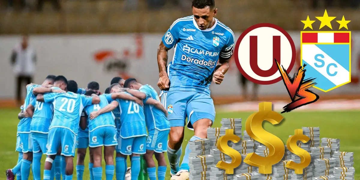 Yoshimar Yotún jugando para Sporting Cristal y debajo sus compañeros reunidos